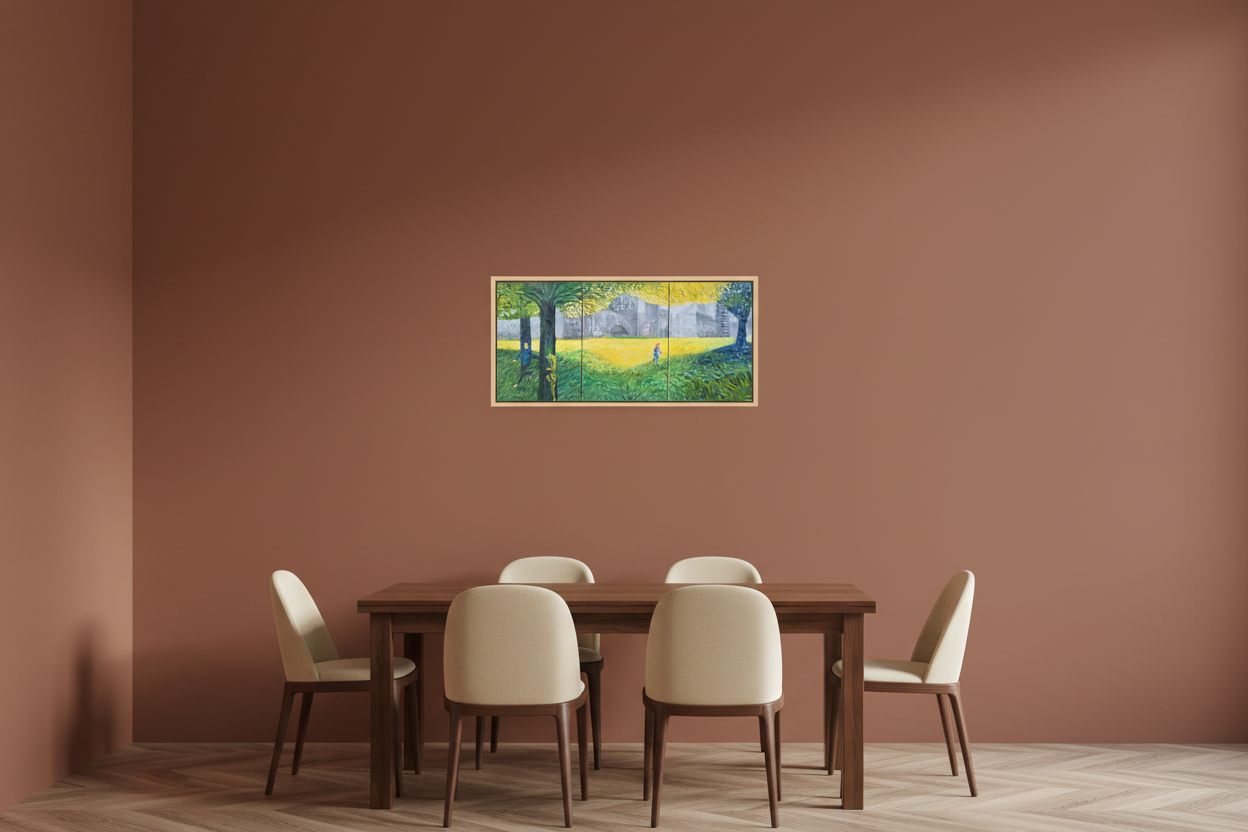 87.5 x 40 cm, MATTE CANVAS ON STRECHER FRAME ,BASEL 15mm,MAPLE NATURAL triptih park