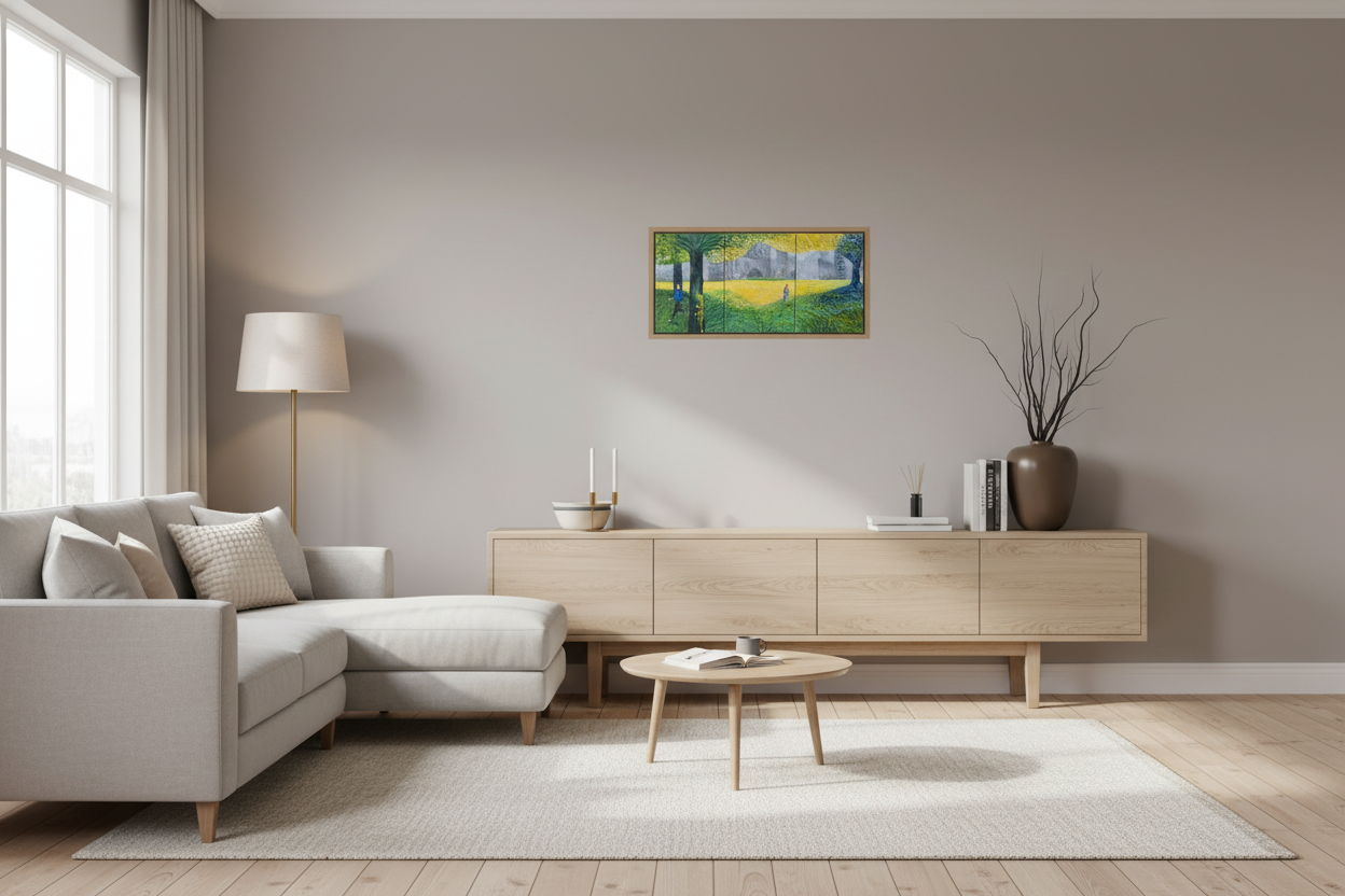 65.6 x 30 cm, MATTE CANVAS ON STRECHER FRAME ,BASEL 15mm,MAPLE NATURAL triptih park