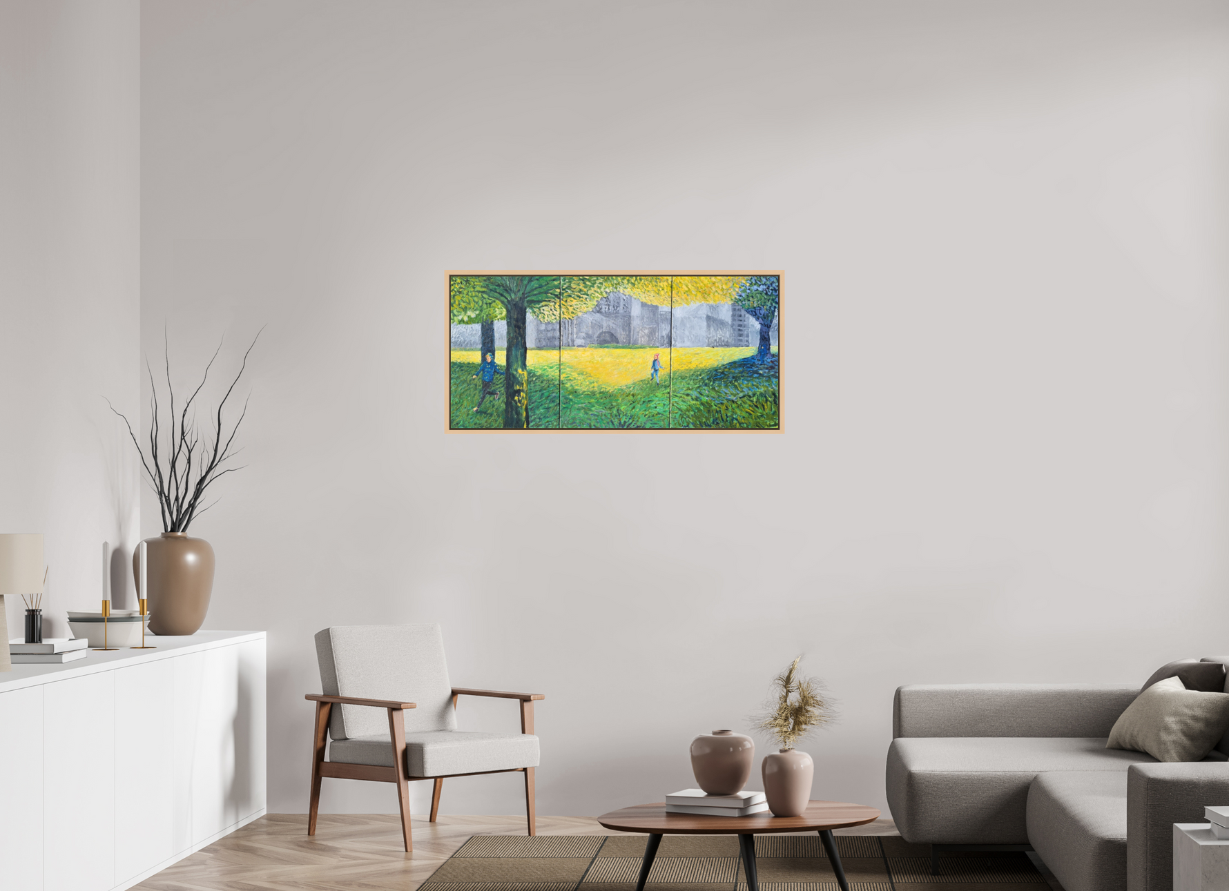 109.3 x 50 cm, MATTE CANVAS ON STRECHER FRAME ,BASEL 15mm,MAPLE NATURAL triptih park