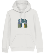 White Tree organic hoodie in White – white tree rising out of a meadow