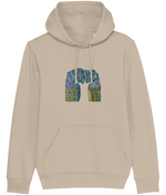 White Tree organic hoodie in Desert Dust – white tree rising out of a meadow