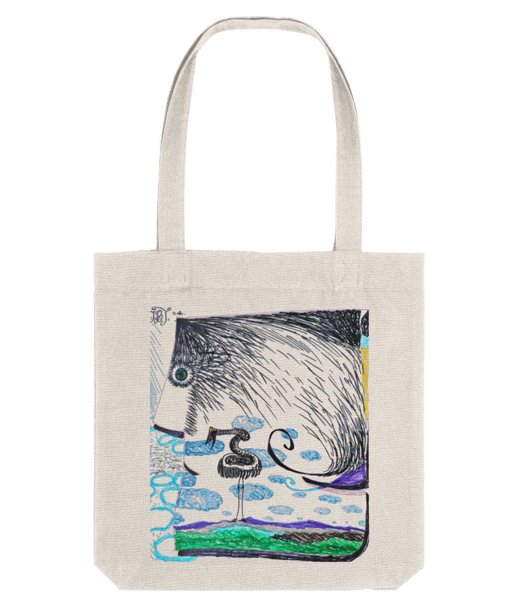 Wind recycled canvas tote bag in Natural – wind bending a tree over blue hills