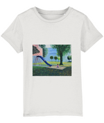 Blue Slide kids organic t-shirt in White – blue slide in a sunny park