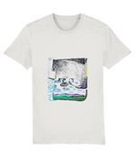 Wind organic t-shirt in White – wind bending a tree over blue hills